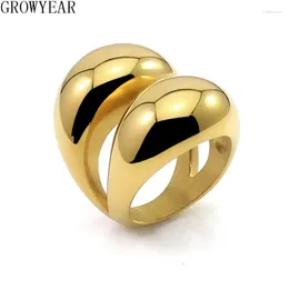 Cluster Rings Stainless Steel For Women Two Domed Lines Fat Shiny Gold Colour Trendy Finger Ring Party Gift Irregular Exaggerated Jewellery