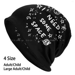 Berets I Need Some Space Beanies Knit Hat Doodle Galaxy Text Black And White Brimless Knitted Skullcap Gift