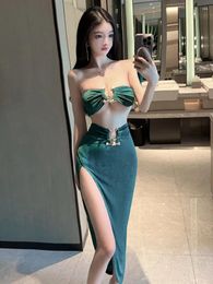 Casual Dresses Playful TVVOVVIN Lingerie Sexy Strapless Tight High Slit Buttocks Wrapped Long Dress Elegant Fashion Tops Q7PE