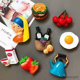 Fridge Magnets cute cartoon magnets room decoration Hamburger egg milk fridge magnets decorating fruit food Cherry teapot strawberry