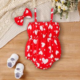 Girl Dresses BeQeuewll Baby 2Pcs Summer Outfits Sleeveless Heart Print Bow Romper With Headband Set Infant Clothes For 3-24 Months