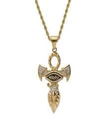 hip hop horus eye pendant necklaces for men women luxury ankh pendant stainless steel gold Hrus Egyptian Style necklace jewe6497210