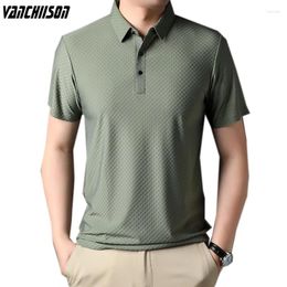 Men's Polos Men Polo Shirt Tops Dobby Fabric Short Sleeve For Summer Solid Color Business Trip Casual Male Fashion Clothing 00631