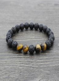 Lava Stone Beads Bracelets Natural Black Elastic Bracelet Volcanic Rock Beaded Hand Strings Yoga 7 Chakra men Bracelet9762538