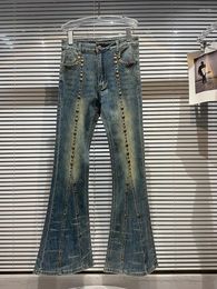 Women's Jeans HIGH STREET Est 2024 Designer Fashion Irregular Rivet Washed Water Used Slim Fit Flare Pants