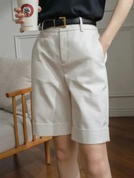 Women's Shorts Wide Women High Waist Knee Length Straight Pants With Belt Fashion For Summer White Office