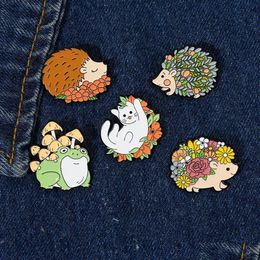Cartoon Accessories Halloween Floral Animals Enamel Pins Custom Hedgehog Cat Frog Mushroom Brooches Lapel Badges Cute Kawaii Jewelry Dhpto