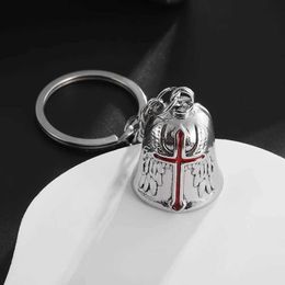 Keychains Lanyards Classic Angel Wings Red Cross Motorcycle Bell Keychain Mens Motorcycle Rider Exorcist Amulet Jewellery Accessories d240417