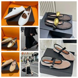 2024 With Box Designer Sandal ballet slipper slider flat dressing shoes Women round toe Rhinestone Boat shoes Luxury leather riveted buckle shoes size 35-40 GAI