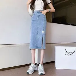 Women's Jeans Summer Retro High Waist A Line Denim Half Length Skirt Lady Commuting Korean Version Straight Leg Buttocks Wrapped