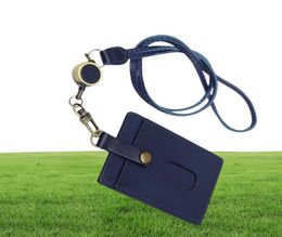 Card Holders Luxury ID Badge Neck Wallet For Work Office First Layer Cow Leather Handmade Identity Bus Purse Lanyard Elastic Easy 8402014