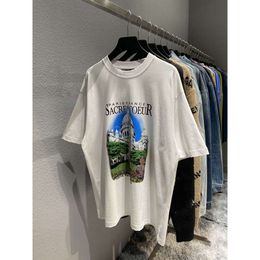 Spring/summer High Edition B Home Paris Castle Large Print Pullover Round Neck Loose Unisex T-shirt Short Sleeve