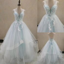2024 Lace Applique Wedding Dresses Bridal Gown V Neck Straps Tiered Skirt A Line Tulle Sweep Train Custom Made Plus Size