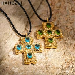 Pendant Necklaces HangZhi Stainless Steel Rhinestone Cross Necklace Gold Color Long Rope Chain Charm Jewelry 2024 For Women