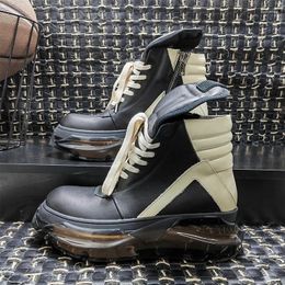 Boots Men Genuine Leather Lace Up Zip Ankle Shoes Platform Increase High Street Vintage Dance Sneakers Black Owen