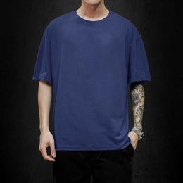 Men's T-Shirts 100% Cotton Summer Mens T Shirt Solid T Shirt Mens Oversized Five Half Short Sleeve Casual Cotton Mens Streetwear Thin Tees Top