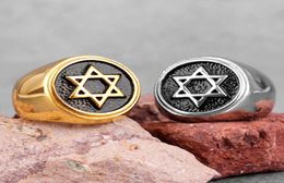 Judaism Hexagram Star of David Stainless Steel Mens Rings Punk Hip Hop for Male Boy Biker Jewellery Creativity Gift Whole X07153204281