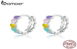 Hoop Huggie Genuine 925 Sterling Silver Women Multicolor Enamel Heart Orecchini Rainbow Trend Gioielli per Girl Gift SCE909 2210083411484