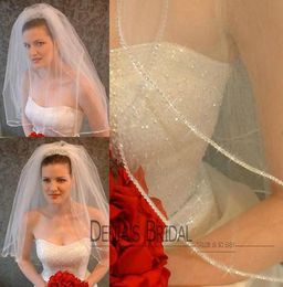 2016 Vintage Ivory Elbow Length Veil Two Layer Beaded Edge Wedding Veils Bridal Veil Tullle DBV224748000