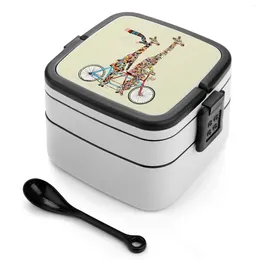 Dinnerware Giraffes Days Lets Tandem Double Layer Bento Box Portable Container Pp Material On Bikes Colorful