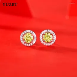 Stud Earrings 18K White Gold Plated Total 1 Ct Round Excellent Cut Gemstone Diamond Test Past D Color Yellow Moissanite For Girl