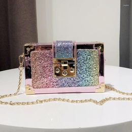 Shoulder Bags Women's Bag Fashion Sequined Metal Texture Chain Small Messenger Square Casual Flap Box Purses For Girls