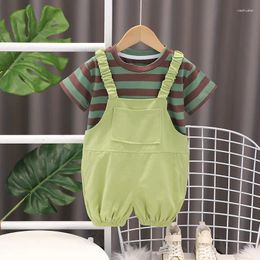 Clothing Sets 2Pieces Set Boys' Top Shirt Overall Suspenders Pants Cotton Short Sleeve Casual Bottom Summer Children Boy 1-5Years