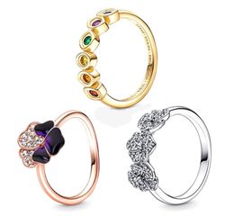 NEW 100% 925 Sterling Silver Ring Fit Infiniti Stones Purple Pansy Pave Flowers Spring Rings for European Women Wedding Original Fashion Jewelry1094394