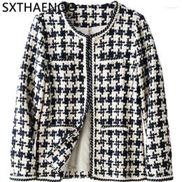 Women's Jackets SXTHAENOO Small Fragrance Luxury Design Spring Women Vintage Plaid Tweed Jacket Short Coats Fashion Streetwear Woollen