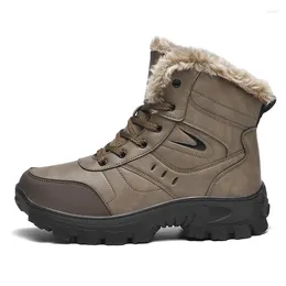 Fitness Shoes HIKEUP Outdoor Hiking Padded High-top Warm Casual Cotton Men Tactical Military Snow Boots Genuine Leather