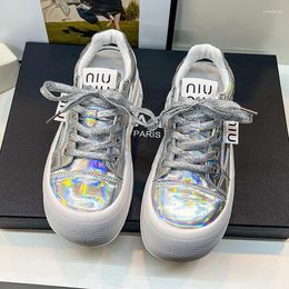 Casual Shoes Patent Leather Hidden Heel Platform Wedge Chunky Sneakers Hollow 6.5CM Summer Spring Women Lace Up White Comfortable