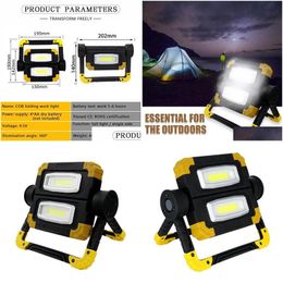 Portable Lanterns 150W New Work Lamp Usb Rechargeable Outdoor Searchlight Cam Light Double Head Cob Anti-Fall Flood Campe Spotlight Dr Dhlol