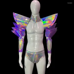 Stage Wear Club Party Nightclub DJ Gogo Sexy Silver Costume Cuff Outfit Muscle Men's Space Mirror Armour Bar Dancer Performance