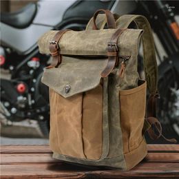 Backpack Vintage High-quality Canvas Real Leather Men's Motorcycle Fashion Designer Outdoor Travel Waterproof Folding Schoolbag