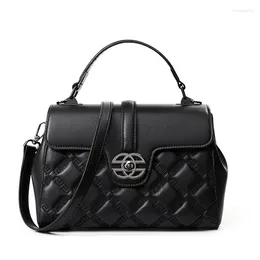 Waist Bags Genuine Leather Diamond Lattice Bag For Women Commuter Black Mom Handbag Crossbody Shoulder