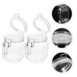 Storage Bottles 2 Pcs Airtight Honey Jar Plastic Sealed Cereal Container Jars Lids The Pet Transparent Caviar Clear Mason With