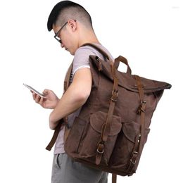 Backpack Nesitu High Quality Casual Vintage Coffee Grey Army Green Wax Canvas 14'' 15.6'' Laptop Women Men Travel Bags M7173