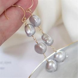 Dangle Earrings Charm Grey Baroque Pearl 18k Ear Drop Hook Cuff Bohemian Teens Men Unisex Clip-on Diamond Beaded Bridal