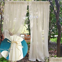 Aprons Curtains Vintage Buff Window Sheer Drapes Flax Yarn Sning Bedroom For Living Room Curtain Panel Home Party Wedding Drop Deliv Dhl7F