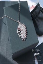 Pendant Necklaces Trendy Brand Design Chief Head Feather Necklace Cubic Zirconia Stones Adjustable Chain Women Fine May Jewelry15781193