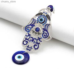 Keychains Lanyards 1 piece of Trkiye Blue Eye of Evil Key Chain Glass Hamsa hand-painted wall mounted key chain Jewellery for women Diy Fatima hand-painted gift Y240417