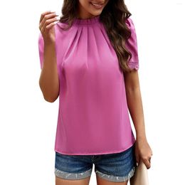 Women's T Shirts 2024 Fashionable And Sexy Tops Pleated Turtleneck Lace Short-sleeved Summer Formal Casual Ropa De Mujer