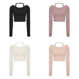 Hangs L_214 Neck Sweatshirts Yoga Tops Soft Against Skin Long Sleeve Shirts Slim T-shirts