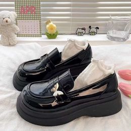 Ladies Summer Footwear Loafers Shoes for Women 2024 Normal Leather Casual Platform Round Toe Black Cute Kawaii on Sale Fashion E