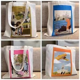 Spring Printed Canvas handbag Women's Shoulder Bags Simple Fashion Environmentally Friendly Shopping Bag Large Capacity Totes