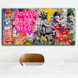 Banksy Abstract Street Art Canvas Oil Painting Modern Graffiti Wall Art Prints Love Is All We Need Pop Art Posters Wall Pictures for Bedroom Home Decor