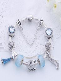 Wholesale-925 Silver Bracelets For Women Royal Crown Charm Bracelet blue Crystal Beads Bracelet Valentine's Day gift5391474