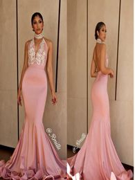 2019 Pink Halter Neck Prom Dress Long Backless Appliques Formal Pageant Holidays Wear Graduation Evening Party Gown Custom Made Pl3620060