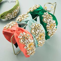 Headbands Luxury Bohemian Fabric Glass Diamond Headband Fashion Hair Accessories Women Rhinestone Shining Prom Hairband Cute Hair Hoop New Y240417