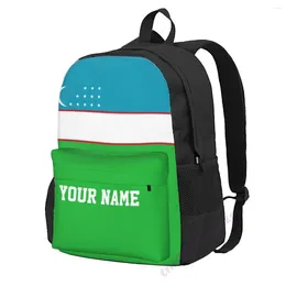 Backpack Custom Name Uzbekistan Flag Polyester For Men Women Travel Bag Casual Students Hiking Camping